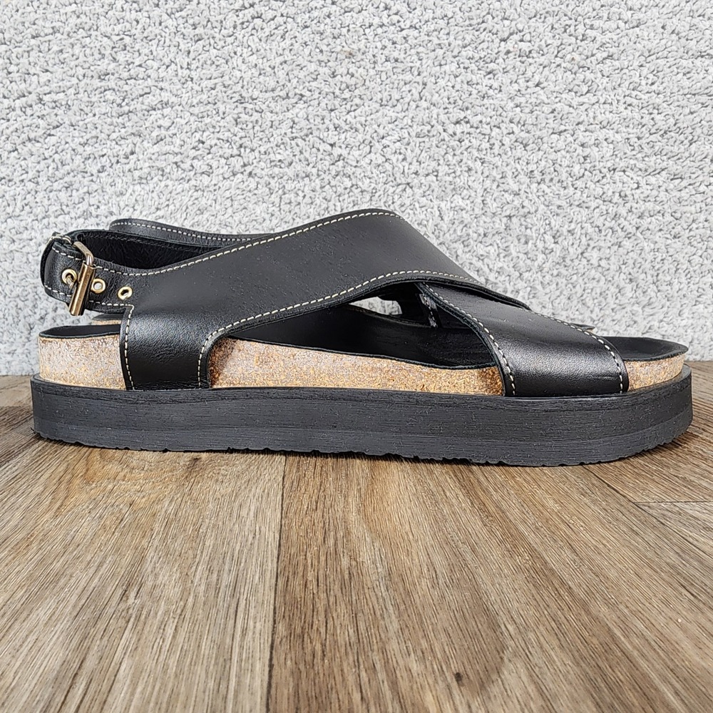 & Other Stories Black Leather Cork Platform Buckle Sandals Women's US 9 EU 40